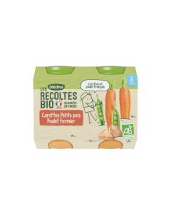 Blédina Les Récoltes Bio Carottes Petits Pois Poulet Fermier dès 6 mois 2x200g