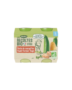 Blédina Les Récoltes Bio Purée de Courgettes Poulet Fermier Thym dès 6 mois 2x200g
