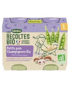 Blédina Les Récoltes Bio Petits Pois Champignons Riz Petits Morceaux dès 8 mois 2x200g