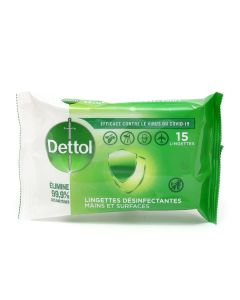 Dettol Lingettes désinfectantes Mains et surfaces 15 lingettes