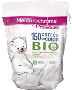 Mercurochrome Carrés de Coton Bio 150 Unités