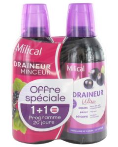 Milical Draineur Ultra Cassis Solution Buvable 500ml x2