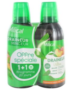 Milical Draineur Ultra Thé Vert Solution Buvable 500ml x2
