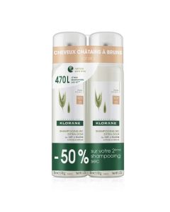 Klorane Avoine Shampoing Sec Extradoux au lait D’Avoine Le Teinté Cheveux Châtains à Bruns Offre Spéciale Duo 2X150ml