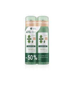 Klorane Ortie Shampoing Sec Séboréducteur Teinté Châtains à Bruns 2x150ml