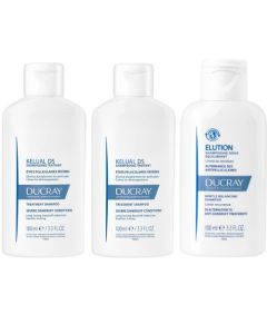 Ducray Kelual DS Shampooing Traitant Antipelliculaire 2X100ml + Elution Shampooing 100ml Offert