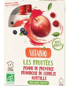 Vitabio  Fruits - Pomme de Provence Framboise de Corrèze Myrtille d'Aquitaine 4x120g