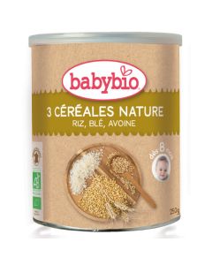 Babybio Trois Céréales Nature Riz Blé Avoine dès 8 Mois 250g