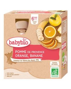 Babybio Gourdes Pomme, Orange, Banane Dès 6 Mois 4x90g