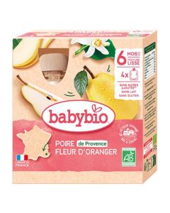 Babybio Gourdes Poire Fleur d'Oranger Dès 6 Mois 4x90g