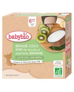 Babybio Brassé Végétal Lait de Coco, Kiwi, Banane Dès 6 Mois 4x85g