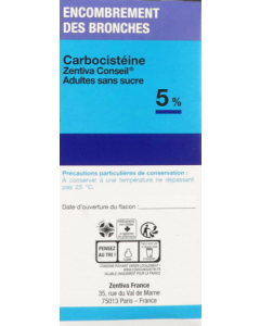 Carbocisteine Zentiva Conseil 5% Ad Sans Sucre 250ml