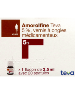 Teva Amorolfine 5% Vernis à Ongles Médicamenteux 2ml5 + 20 Spatules
