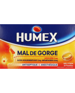 Humex Mal Gorge Lidocaine Miel Citron Pastille 24