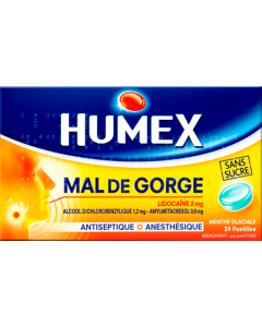 Humex Mal Gorge Lidocaine Menthe Glaciale Sans Sucre Pastille 24