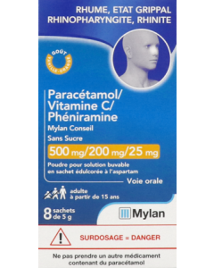 Viatris Paracétamol/Vitamine C/Pheniramine Sans Sucre x8