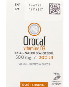 Orocal Vitamine D3 500mg/200ui Comprime à Sucer x60