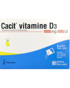 Cacit Vitamine D3 1000mg/880ui Granules Effervescent Sachets x90