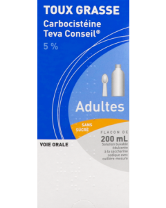 Teva Carbocisteine 5% Adulte Sans Sucre 200ml