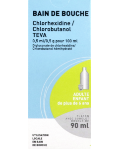 TEVA Chlorhexidine Chlorobutanol 0ml5/0g5/100ml Bain de Bouche 90ml