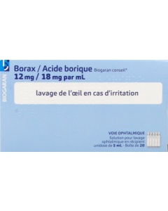 Borax Acide Borique Biogaran Conseil 12mg/18mg/ml Solution Pour Lavage Ophtalmique Unidose 20