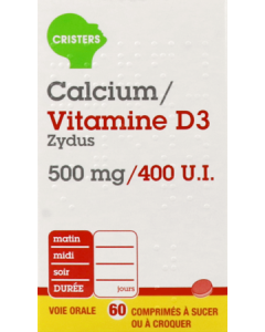 Zydus Calcium Vitamine D3 500mg/400ui Comprimés A Croquer x60