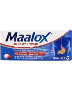 Maalox Maux Estomac Sans Sucre Comprimés à Croquer Fruits Rouges x40