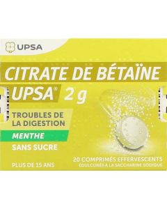 UPSA Citrate de Bétaïne 2g Menthe Sans Sucre 20 Comprimés Effervescents 