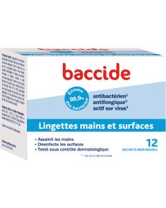 Baccide Lingettes Désinfectantes Mains & Surface 12 Lingettes