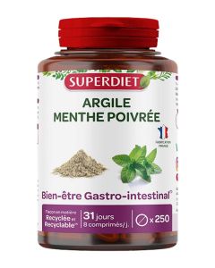 Superdiet Argile Verte Montmorillonite - Menthe Poivrée -  250 Comprimés 