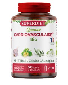 Superdiet Quatuor Ail Cardiovasculaire Bio
Ail, Olivier, Tilleul, Aubépine - 150 Gélules