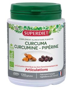 Superdiet Curcuma Curcumine Piperine Bio - 120 Gélules