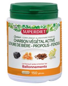 Superdiet Quatuor Fenouil Ballonnements
Charbon Végétal Activé, Levure de Bière, Propolis, Fenouil - 150 Gélules