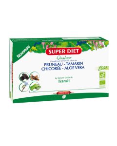 Superdiet Quatuor Tamarin Transit Bio
Pruneau, Tamarin, Chicorée, Aloé Vera - 20 Ampoules de 15ml
