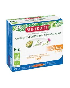Superdiet Ma Détox Ciblée Artichaut Foie Bio
Artichaut, Fumeterre, Chardon Marie - 10 Ampoules de 15ml