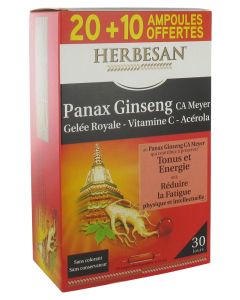 Herbesan Ginseng Gelée Royale Vitamine C Acérola 30 Ampoules