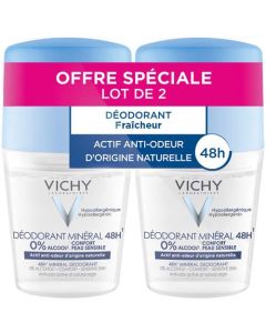 Vichy Déodorant Bille Minéral 48H Actif Anti Odeur d'Origine Naturelle 2 x 50 ml