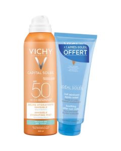 Vichy Capital Soleil Brume Hydratante Invisible SPF50 200 ml avec Lait Apaisant Après Soleil Offert