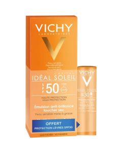 Vichy Capital Soleil Emulsion Toucher Sec SPF50 avec Stick Lèvres SPF30 Offert