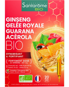 Santarome Bio Ginseng Gelée Royale Guarana Acérola Ampoules Buvables 10ml x20
