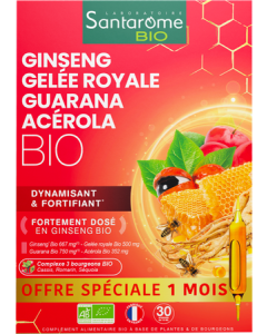 Santarome Bio Ginseng Gelée Royale Guarana Acérola Ampoules Buvables 10ml x30