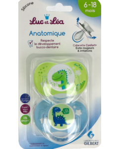 Luc et Léa Duo Sucettes Anatomiques 6-18 mois Dinosaures  