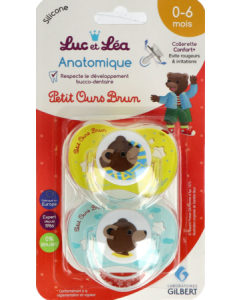 Luc et Léa Sucette Anatomique Petit Ours Brun 0-6 mois x2