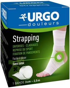 Urgo Strapping Bande Élastique Adhésive Contention / Fixation de Pansements 1 Bande 2,5Mx3 cm