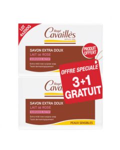 Rogé Cavaillès Savon Extra Doux Lait de Rose Surgras Actif 3x250g + 1 Gratuit
