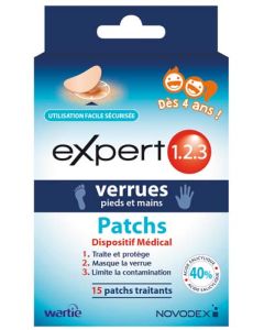 Novodex Expert 123 Verrues Pieds et Mains 15 Patchs 