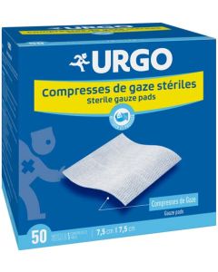 Urgo Compresses Stériles Gazes 50 sachets de 2 compresses de 7,5 x 7,5 cm