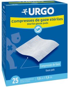 Urgo Compresses Stériles Gazes 25 sachets de 2 compresses de 7,5 x 7,5 cm