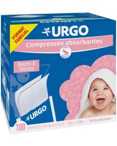 Urgo Compresses Stériles Famille & Nourrisson Non Tissées  50 Sachets de 2 Compresses de 75 x 75 cm