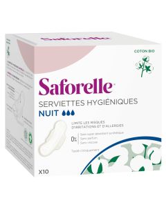 Saforelle Serviettes Hygiéniques Nuit avec Ailettes x10
